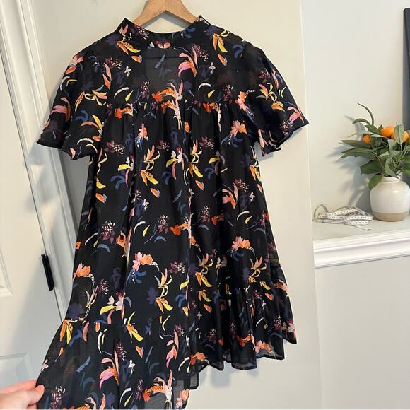 Anthropologie Corey Lynn Calter Black Silk Floral Organza Mini Dress Small - Picture 12 of 14